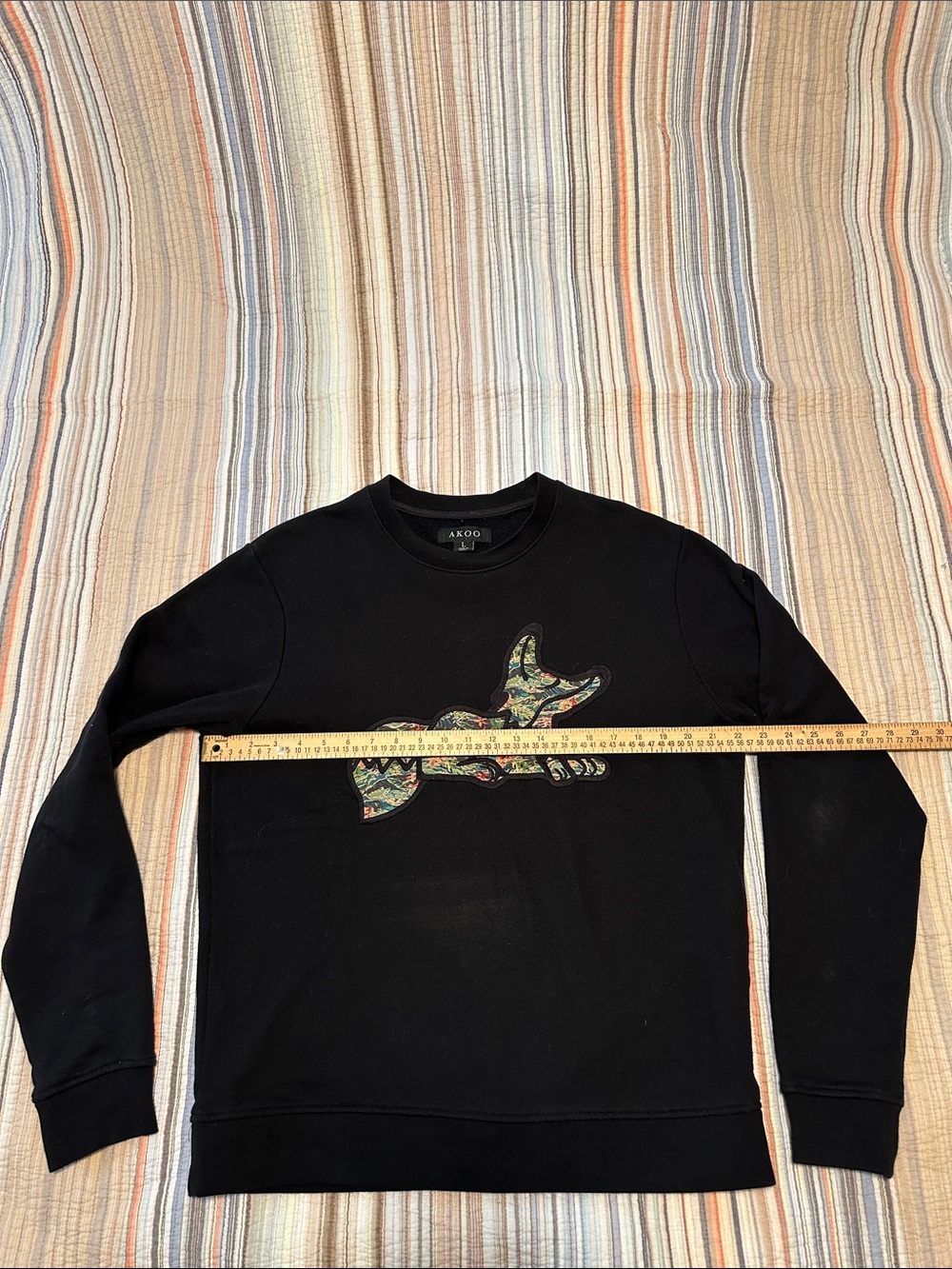 Akoo Black Crewneck Sweatshirt with tropical 🦊 fox fabric/embroidered appliqué
